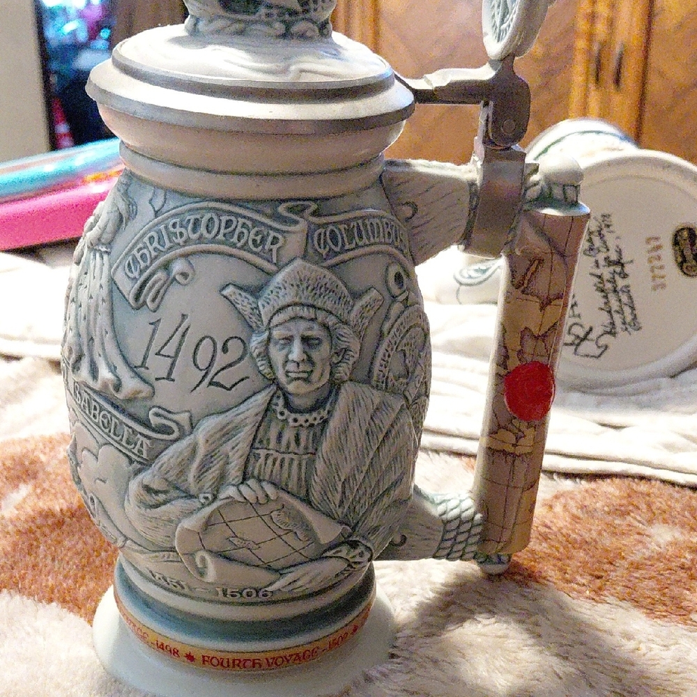 Christopher Columbus Themed Stein with Map Handle